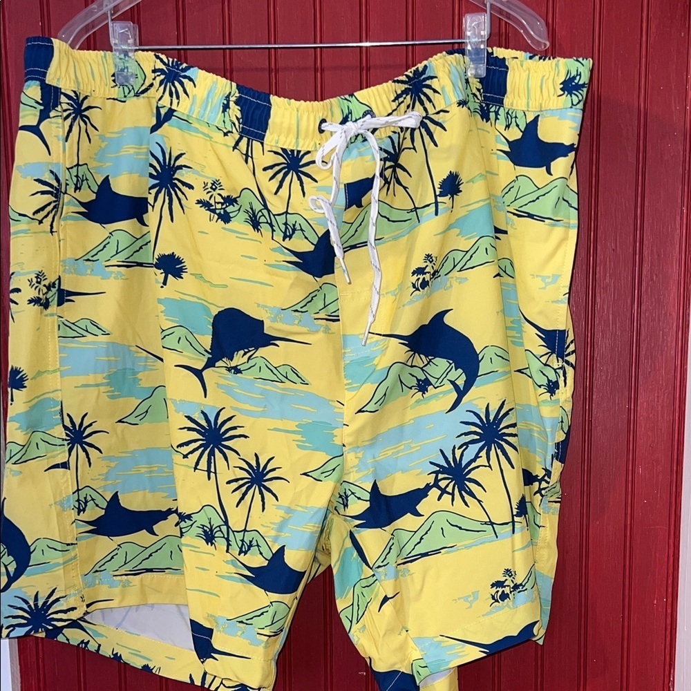 Ocean + Coast Men's Yellow Swim Shorts with Tropical Print